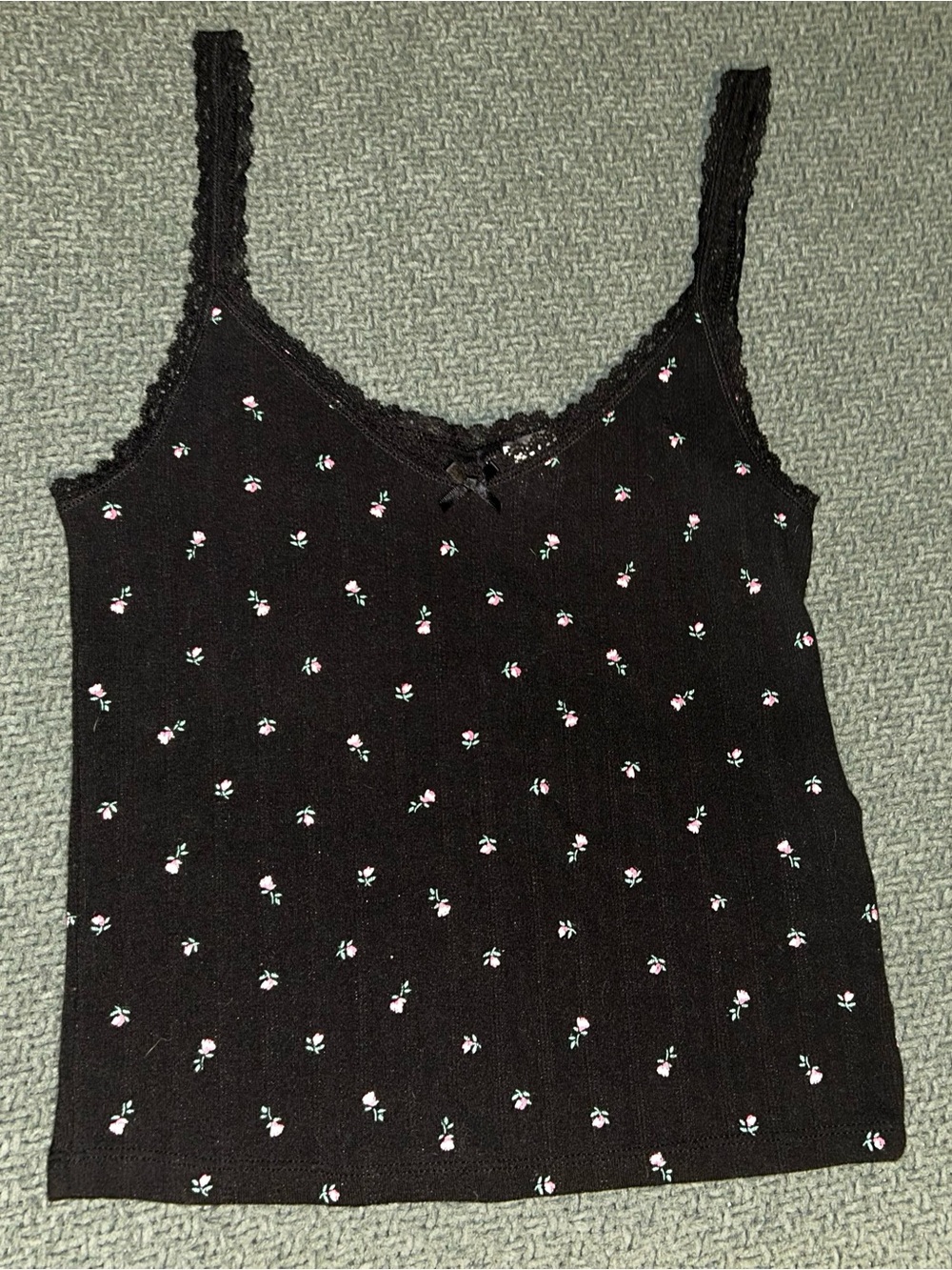 H&M Black Floral Lace-Edge Camisole